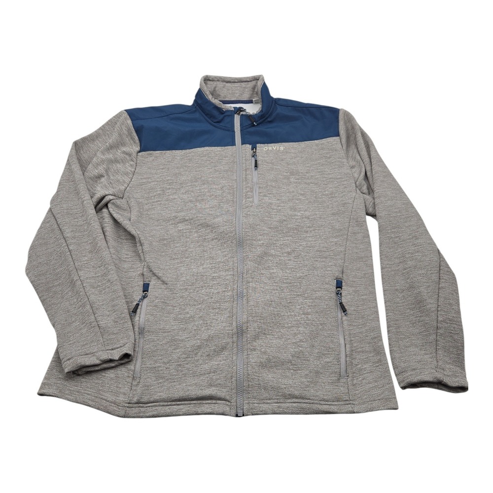 Orvis Men's Fleece Lined Jacket Blue Gray Full Zip Size Large Lightweight Comfy